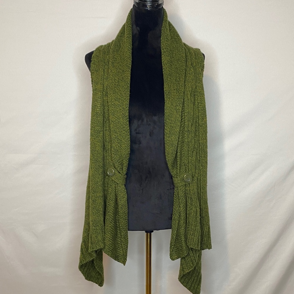 Ci Sono by Cavalini Chunky Knit Waterfall Vest Moss Green Sleeveless Cardigan